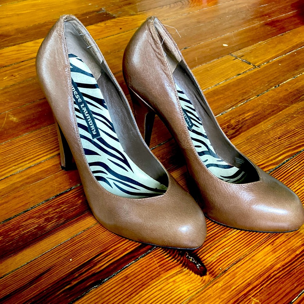 Brown leather high heels